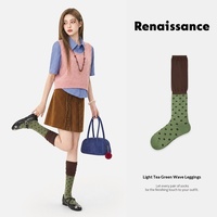 Chaussettes Renaissance originales style forêt rayées bleu clair mi-mollet respirantes sans coutures vintage automne/hiver polyvalentes