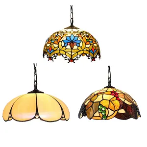 Tiffany Retro Stain Pendant Light for living room antique design Vintage Lampadario Style Lamp Stainglass Lamp Stained Glass