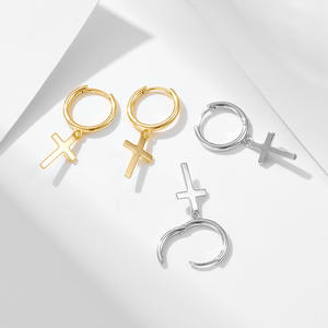 Boucles d'oreilles tendance SPJ en argent sterling S925, style hip-hop punk, croix pendante, boucles d'oreilles créoles personnalisées, bijoux de <span class=keywords><strong>mode</strong></span> pour femmes - Product Image 3