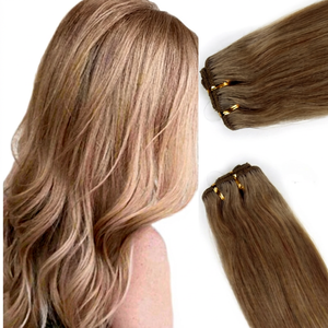Extensions de cheveux humains Remy longs et lisses couleur miel, à clipser, ensemble complet pour la tête, densité 100 %, taille personnalisable - Product Image 1