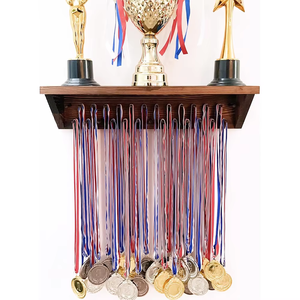 Wall Mount Wooden <strong>Medal</strong> Hanger Ribbon Display Rack Trophy <strong>Shelf</strong> for Soccer Running Race Awards - Product Image 1