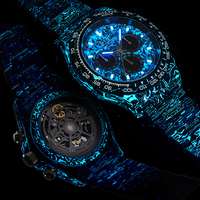 Montre chronographe pour homme Bonest Gatti en fibre de carbone, automatique, mécanique, avec tachymètre, lunette en saphir, étanche, luminescente BG9012