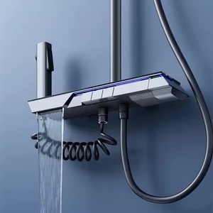 Juego de grifos de ducha termostáticos digitales LED, sistema de baño de latón montado en la pared, chorros fríos y calientes, características de masaje, lluvia suave cepillada