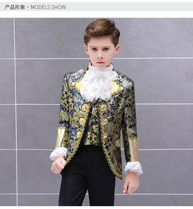 Costume de prince victorien pour enfant, veste de costume, cravate <span class=keywords><strong>jabot</strong></span>, tenue uniforme, cosplay, veste en dentelle, manteau pour garçon - Product Image 4