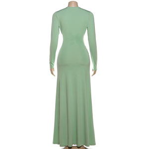 Robe moulante à manches longues, couleur unie, col en V profond, sexy, minimaliste, best-seller pour femmes, tendance - Product Image 4