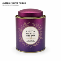 Boîte en métal cylindrique personnalisée imprimée, emballage cadeau pour thé matcha violet avec couvercle amovible pour thé en vrac, OEM