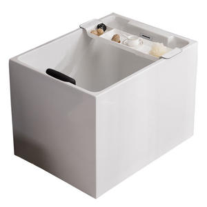 <span class=keywords><strong>Baignoire</strong></span> carrée blanche moderne Wayon <span class=keywords><strong>avec</strong></span> étagère intégrée et barre de douche noire pour salle de bain - Product Image 1