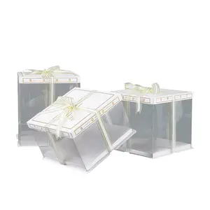 Caja transparente para pastel de cumpleaños, caja de embalaje al por mayor, de 12 pulgadas caja de embalaje, embalaje portátil para hornear sin cinta en Stock