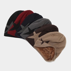 2025 automne et hiver tricoté <span class=keywords><strong>laine</strong></span> chapeau hiver Plus velours chaud grande étoile à cinq branches pull chapeau hommes en plein air chapeau décontracté - Product Image 2