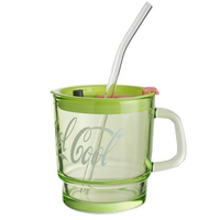 Top vendeur clair verre carré verres à café glacé tasse à thé avec gobelet à eau verres à manger couvercle poignée en paille