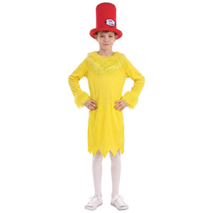 Costume de haute qualité pour enfants, Dr Seuss, personnage du livre d'histoires <span class=keywords><strong>Green</strong></span> <span class=keywords><strong>Eggs</strong></span> <span class=keywords><strong>and</strong></span> <span class=keywords><strong>Ham</strong></span>, chapeau rouge, tunique jaune, Halloween pour enfants - Product Image 2