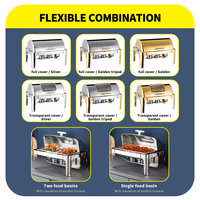 WINNERS Réchaud de Buffet Rectangulaire Commercial de Luxe en Acier Inoxydable Doré avec Couvercle Basculant et Boîte à Combustible pour Hôtellerie