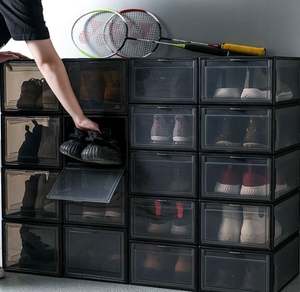 Boîte à chaussures empilable transparente en acrylique avec logo personnalisé en gros, organisateur de chaussures en plastique noir, boîte de rangement pour baskets pour la chambre à coucher - Product Image 5
