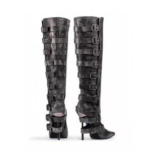 Botas Largas de Mujer Talla Grande 46 con Hebillas Metálicas Traseras, Tacón Alto Delgado, Punta Puntiaguda, Botines Altos hasta la Rodilla, Ajuste Ancho, Zapatos con Cremallera Lateral - Product Image 3