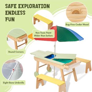 3-en-1 <span class=keywords><strong>Table</strong></span> de pique-nique convertible en bois pour activités intérieures/extérieures, sable et <span class=keywords><strong>eau</strong></span> pour les tout-petits, garçons et filles - Product Image 3
