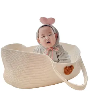 Fábrica corda tecida cesta Moisés cesta forte bin tecido bebê mudando cesta com alças duráveis