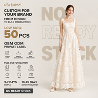 Robe longue en dentelle florale ivoire pour femme, col carré, sans manches, coupe trapèze, pour soirée ou mariage, fournisseur OEM personnalisé