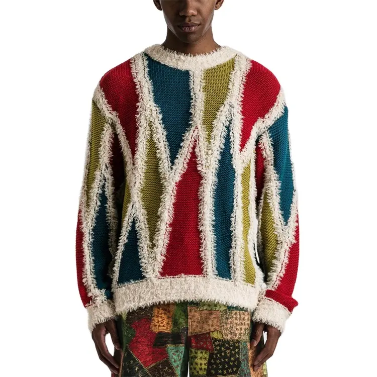 Custom Autumn Winter Knitwear Men's Jacquard Cotton Pullover Knit Sweater Custom Color Men Sweater