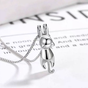 Collar de Plata de Ley 925 con Colgante de Gato Adorable, Cadena de Eslabones, Tono Plateado, Joyería Unisex con Diseño de Animal, Regalo para Mujeres y Hombres - Product Image 2