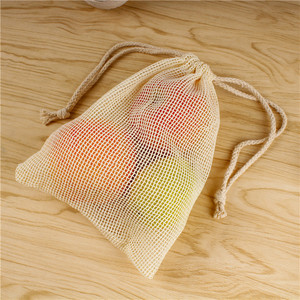 Sac en filet en coton naturel recyclé avec cordon de serrage et logo personnalisé, réutilisable, fabriqué en usine, sacs en filet pour fruits, sac en filet pour épicerie - Product Image 5