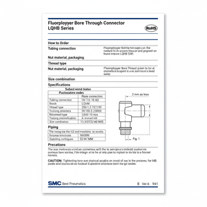 SMC pneumatics fluoropolymer เจาะผ่านตัวเชื่อมต่อ LQHB19ตัวเชื่อมต่ออื่นๆหมวดหมู่ผลิตภัณฑ์ - Product Image 1