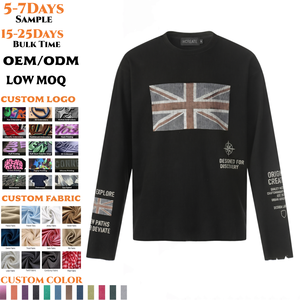T-shirt à manches longues gaufré pour hommes, style américain, avec motif graphique, col rond, 220 g/m², en coton, vente en gros, référence usine 6650 - Product Image 1