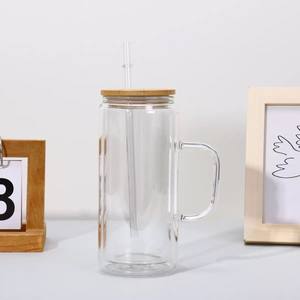 Gobelet en verre à double paroi pré-perçage de 16oz 20oz avec poignée Boule à neige en verre avec paille - Product Image 6