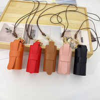 Étui à rouge à lèvres en cuir PU durable avec cordon, pochette portable pour baume à lèvres, pochette à rouge à lèvres à suspendre au cou, accessoires de maquillage
