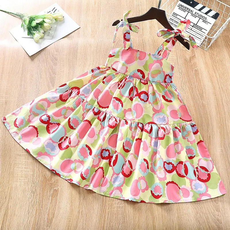 आकार 6 नवीनतम बेबी ड्रेस फ्रॉक समर स्वीट बेबी गर्ल स्कर्ट प्रिंटेड हाल्टर ड्रेस फैशन स्लीवलेस बेबी गर्ल्स ड्रेस