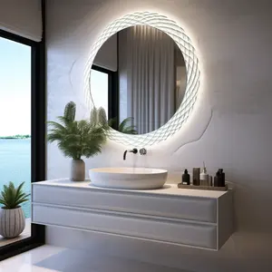 현대 안티 김서림 욕실 럭셔리 벽 거울 독특한 라운드 스마트 욕실 Led 거울 미용실 용 거울