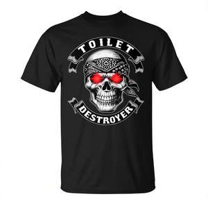 Camiseta Toilet Destroyer Skull negra para hombre, cuello redondo, manga corta, camiseta divertida con humor para papá - Product Image 2