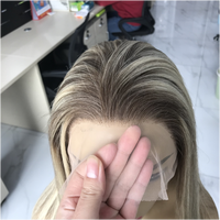 Perruque complète en cheveux humains européens de qualité supérieure, couleur blond doré, lisse, avec dentelle HD sur le devant, pour femmes