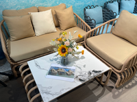 Ensemble de canapé d'extérieur en corde tressée en alliage d'aluminium nordique avec table basse et chaises pour cour, balcon, jardin