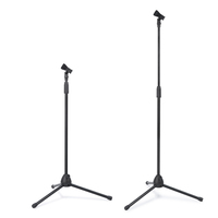 Support de microphone réglable en hauteur avec pieds de trépied pliables, dispositif de verrouillage réglable et design minimaliste à 2 tiges