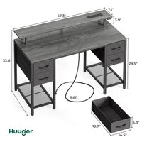 Bureau d'ordinateur réglable pour le télétravail avec armoire de rangement, prises électriques, tiroir de rangement, étagères et 2 crochets pour chambre à coucher