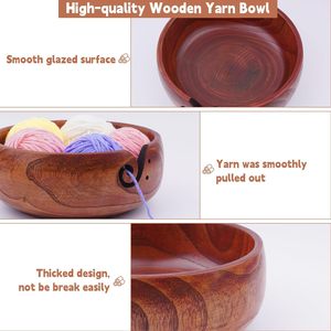 Indskill Wooden Yarn Bowl 8 x 3 Inch With Holes For <b>Knitting</b> And Crocheting <b>Storage</b> Organizer Round Brown Handmade - Product Image 2