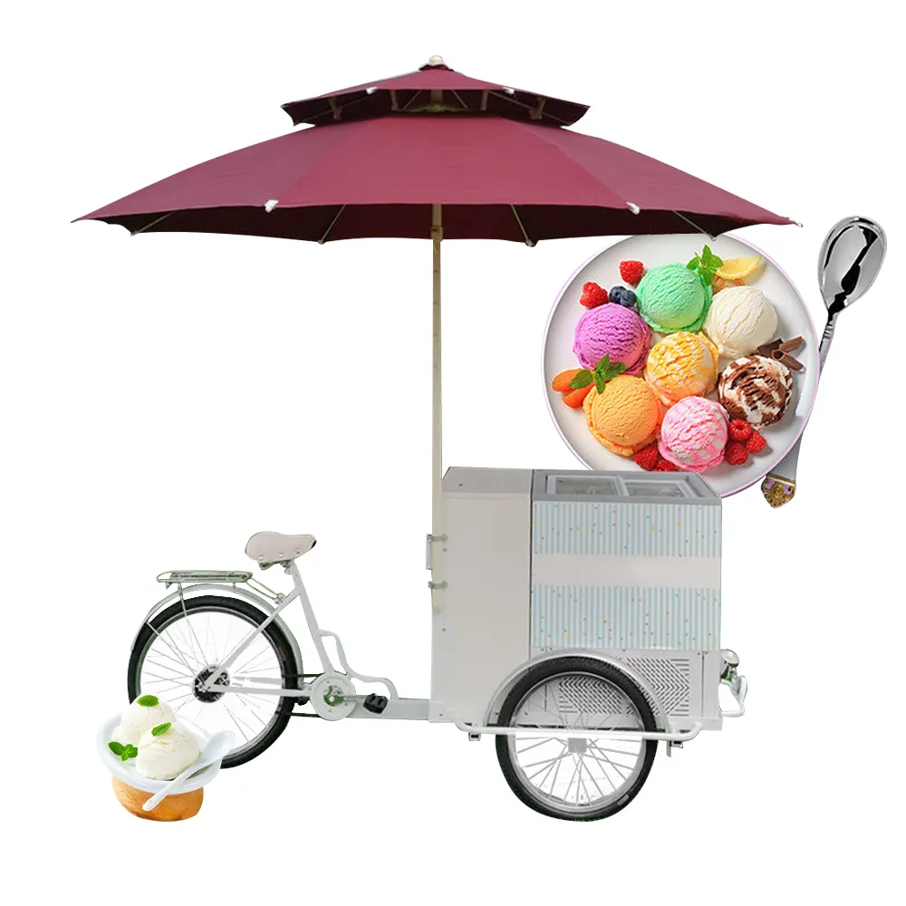 3 Wheel Electric Tricycle Ice Cream Bike Street Mobile Ice Cream Cart For Sale With Umbrella