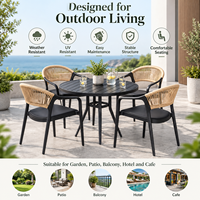 Ensemble de salon de jardin extérieur, table ronde en aluminium avec fauteuils en rotin pour jardin, hôtel, café