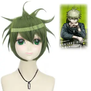 Ainizi 35cm yeşil sentetik peruk Danganronpa: tetik mutlu Havoc rolü Amami Rantarou cosplay peruk kadınlar için