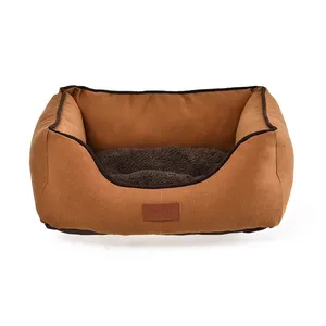 Plush Bed Canvas Fabric Soft Dog Bed Short Plush Dog Bed