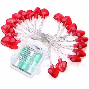Guirlande lumineuse en forme de cœur rouge, alimentée par batterie, 8 modes, commande par bouton, décoration romantique pour mariage et fête - Product Image 1
