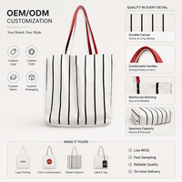 Sac fourre-tout en toile rayée durable et écologique noir et rouge, personnalisable, pliable et multi-usage pour les trajets quotidiens