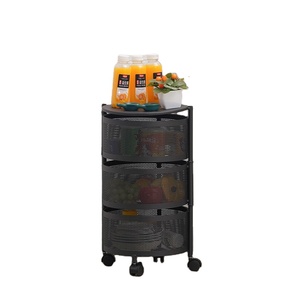 Rotating Storage Racks 3-Tier Clear Kitchen Rotating Shelf 360 Degree Baskets Vegetable Fruit Metal Storage Racks With Wheels