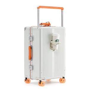 Leavesking Wide Trolley Koffer <span class=keywords><strong>Maleta</strong></span> de diseño de bloqueo de color con portavasos y rueda de patinaje Equipaje de cabina naranja 26 PULGADAS - Product Image 4