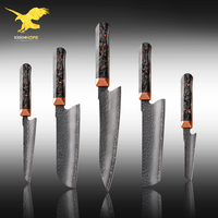 Couteau de cuisine professionnel japonais KEENHOPE en acier SKD11, 3 couches, couteau Santoku, embout en cuivre, manche en fibre de carbone