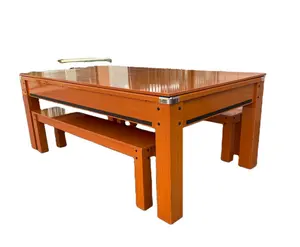 台球桌8英尺红木家庭三合一餐桌，带2把椅子