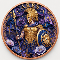 Koin Tembaga Murni 999 5 oz Ares Mitologi Yunani Relief Tinggi Berwarna UV Seperti Proof, Hadiah untuk Penggemar Mitologi, Kerajinan Logam