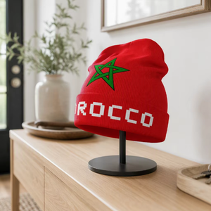 Bonnet <span class=keywords><strong>en</strong></span> tricot personnalisé avec drapeau marocain, <span class=keywords><strong>en</strong></span> acrylique extensible doux, idéal pour le ski, le camping, les sorties <span class=keywords><strong>en</strong></span> plein air et les événements sportifs. - Product Image 1