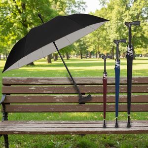Modern All in 1 Custom Printing Walking Stick <b>Umbrella</b> for Elderly Men Semi-automatic Rainproof <b>Windproof</b> Giveaways - Product Image 1