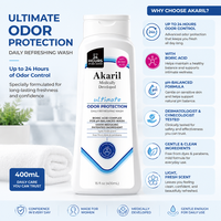 Akaril Gel Nettoyant Rafraîchissant 400ml pour Femme Après l'Entraînement, Voyage, Usage Quotidien, Contrôle des Odeurs, pH Équilibré, Parfum Frais Doux Toute la Journée